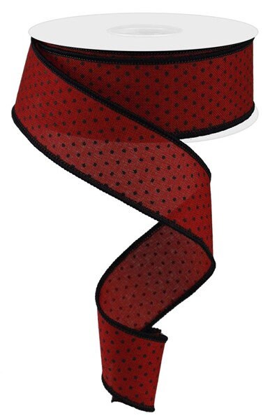 1.5" X 10Yd Wired Raised Swiss Dots On Royal Ribbon-RG01685MA-Red Black-Wreaths-Crafts-Royal Burlap