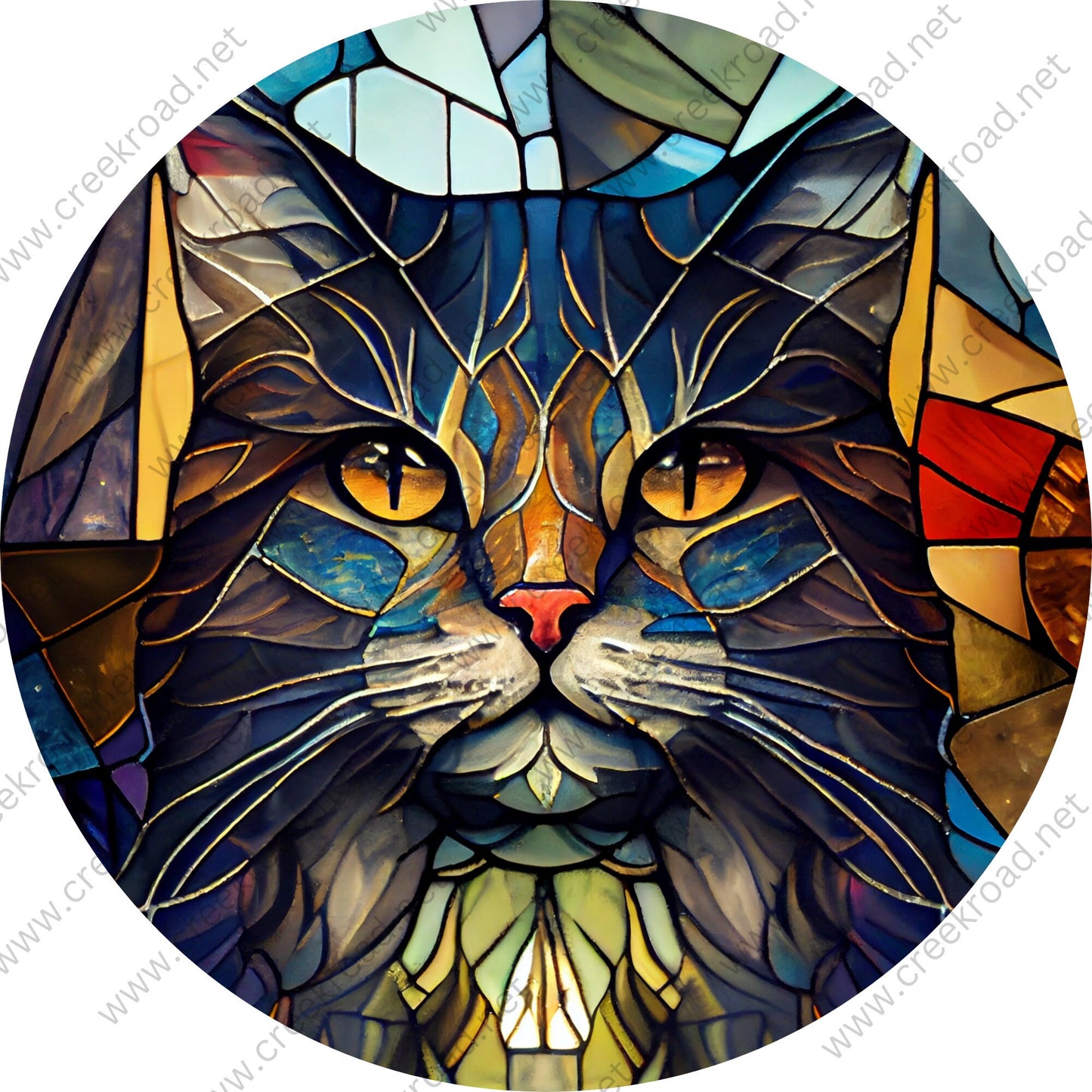 Cat With A Golden Eye Stare Faux Stained Glass Wreath Sign-Black White-Wreath Sign-Everyday-Pets-Decor-Sublimation-Attachment