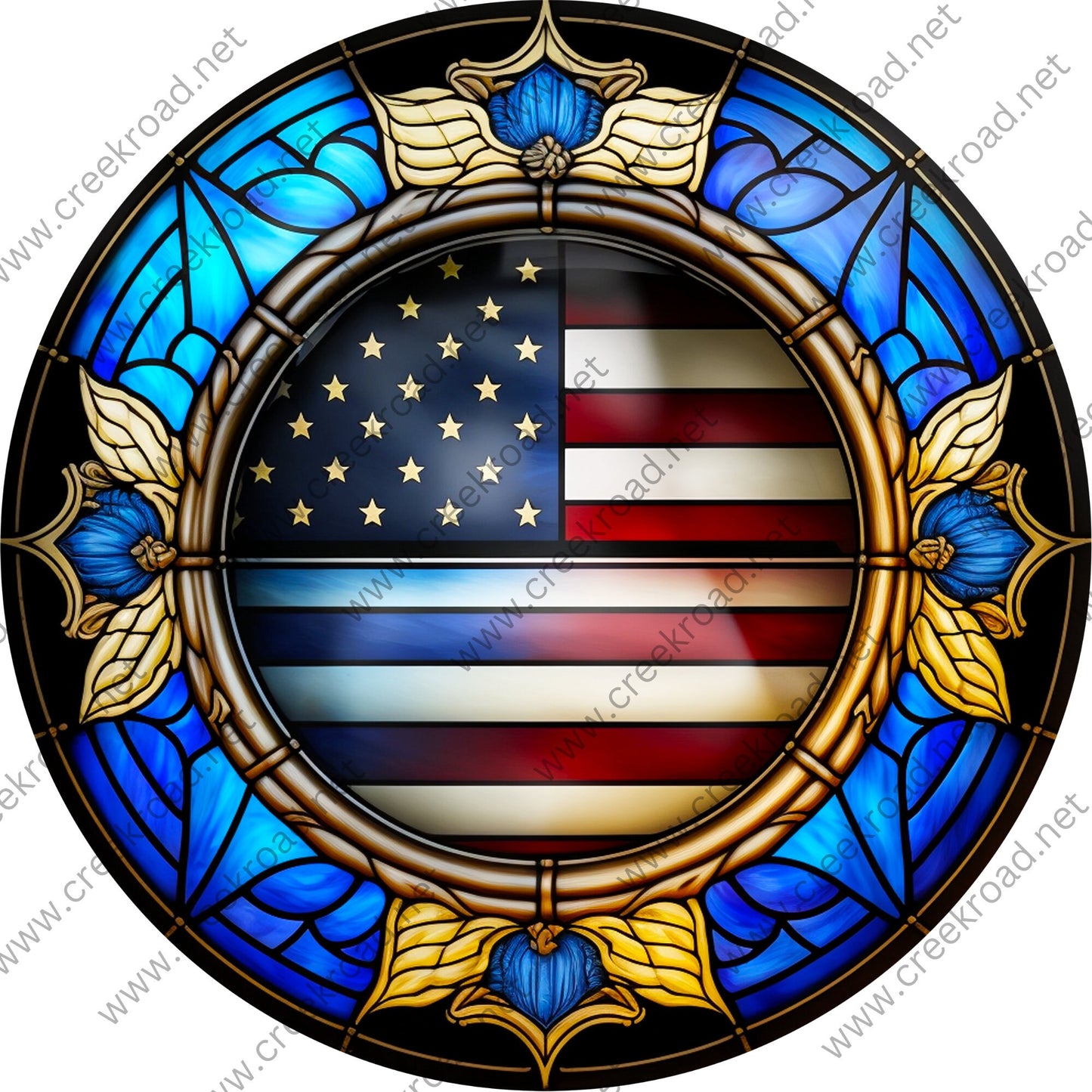 American Flag with Blue Border Wreath Sign-Red White Blue-Everyday-Wreath Sign-Sublimation Sign-Wreath Attachment