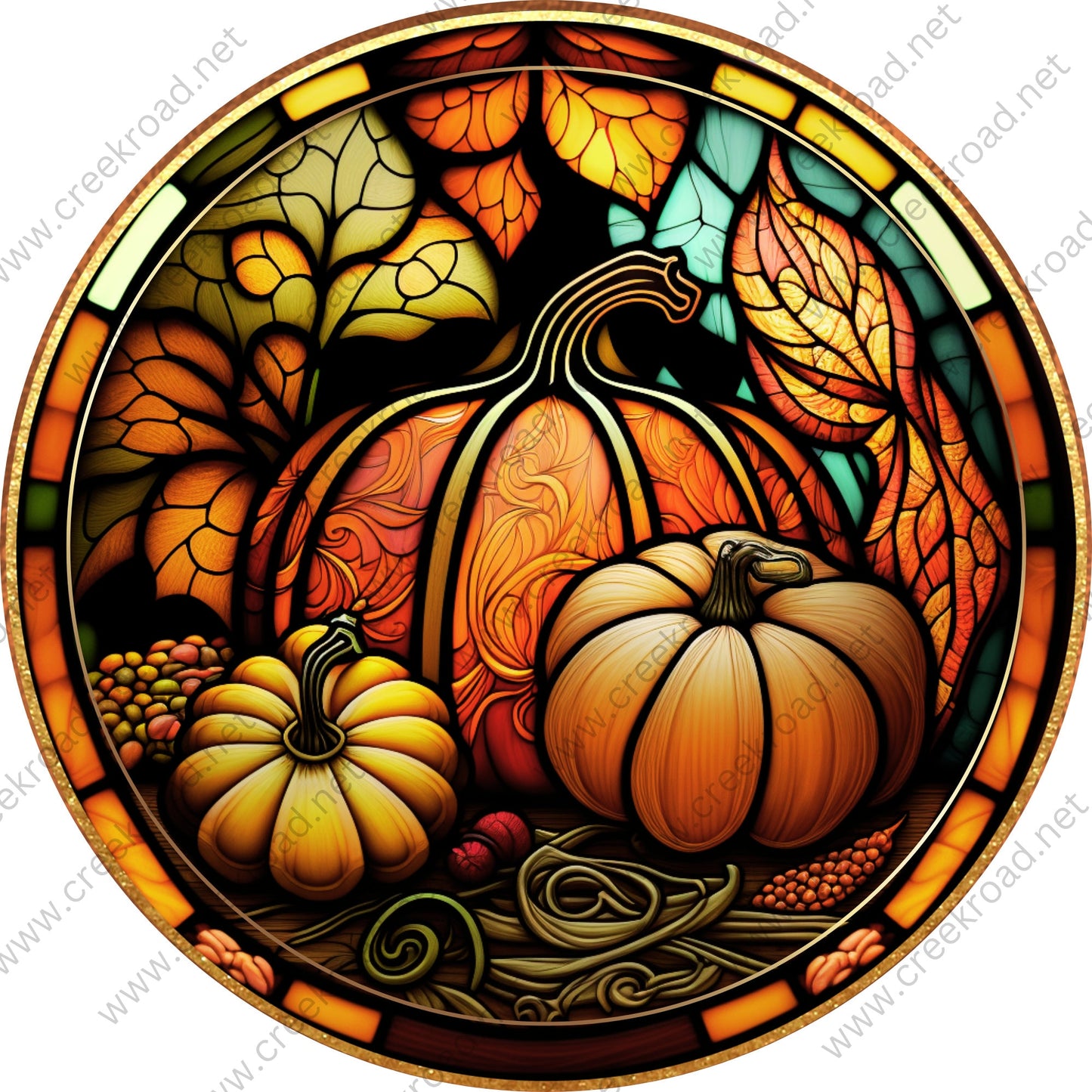 Vibrant Orange Pumpkin Gourd Wreath Sign-Sublimation-Attachment-Round-Decor