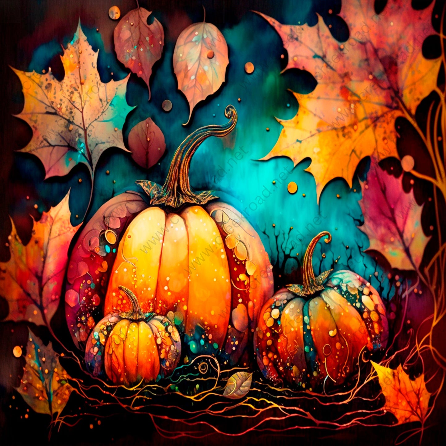 Fall Pumpkins with Teal Acid Wash Effect Wreath Sign 10" x 10" Square-Fall-Sublimation-Attachment-Creek Road Designs