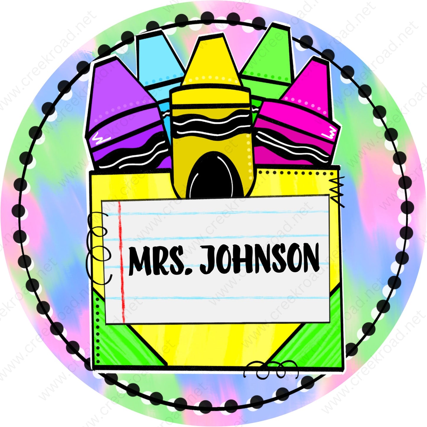 Personalized Teacher Crayon Wreath Sign-Round-Sublimation-Decor