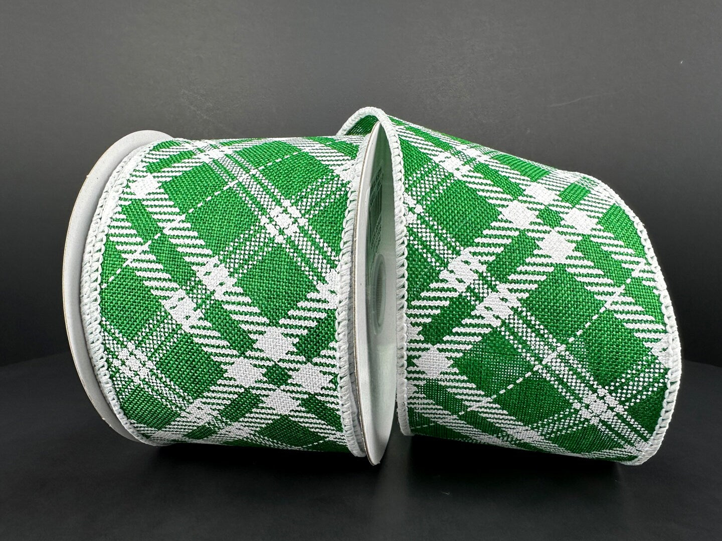 2.5" X 10Yd Wired Ribbon-Green White Line Hazel Diagonal Plaid-71325-40-17-Christmas