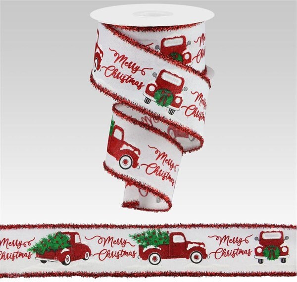 2.5" X 10Yd Wired Ribbon-Merry Christmas/Truck/Tinsel-RG0827627-Christmas