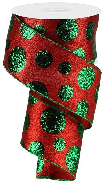 2.5" X 10Yd Wired Ribbon-Giant Polka Dots-RGA1306T9-Christmas