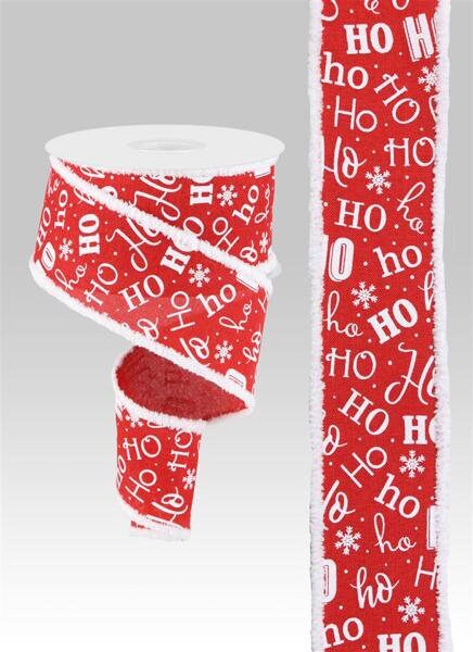 2.5" X 10Yd Wired Ribbon-Ho Ho Ho W/Drift-RG0830224-Christmas