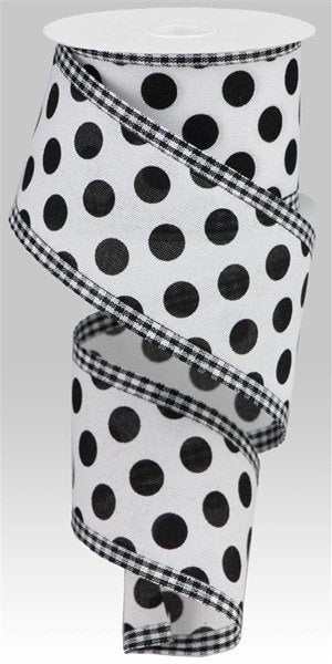 2.5" X 10Yd Wired Ribbon-White Black Medium Polka Dot/Royal-RG0805027-Everyday