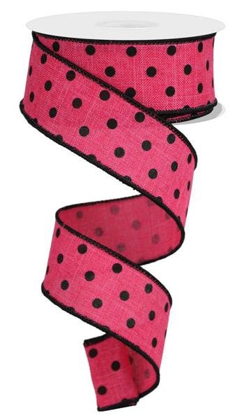1.5" X 10Yd Wired Ribbon-Pink Small Polka Dot-RGE174511