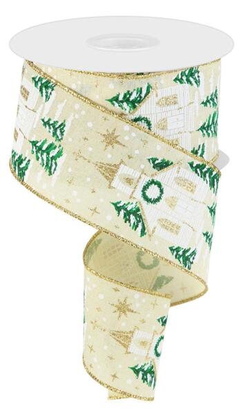 2.5" X 10Yd Wired Ribbon-Cream Winter Church-RGC169264-Christmas