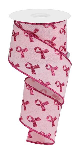 2.5" X 10Yd Wired Ribbon-Pink Glitter Breast Cancer-RGC109515-Fall