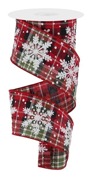 2.5" X 10Yd Wired Ribbon-Gltr Snowflakes/Woven Plaid-RGC1329-Wreaths-Crafts-Decor-Christmas