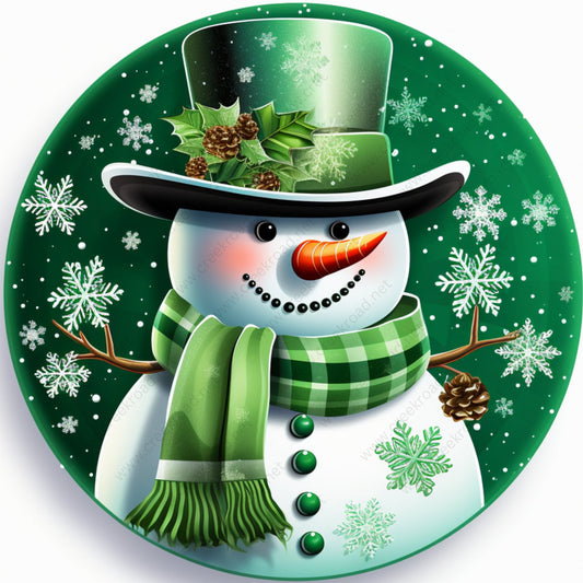 Happy Green Christmas Snowman Wreath Sign-Holiday-Sublimation-Attachment-Decor