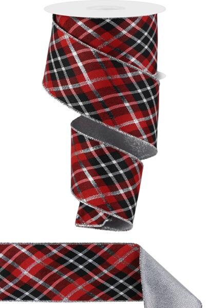 2.5" X 10Yd Wired Ribbon-Met Plaid/Metallic Fused Back-RGX0108-Christmas