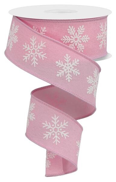 1.5" X 10Yd Wired Ribbon-Snowflake/Ryl Burlap Pink White-RGE155422-Christmas