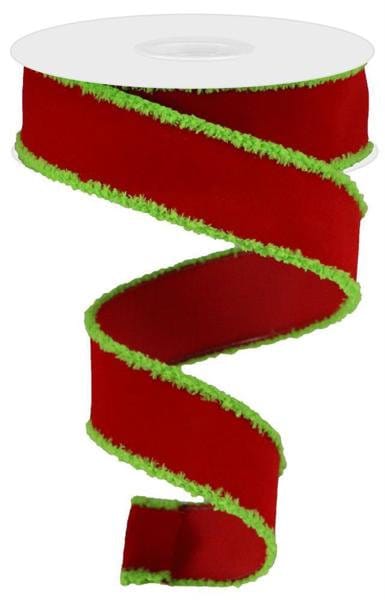 1.5" X 10Yd Wired Ribbon-Velvet W/Drift Red Lime Green-RGA8945E9-Christmas