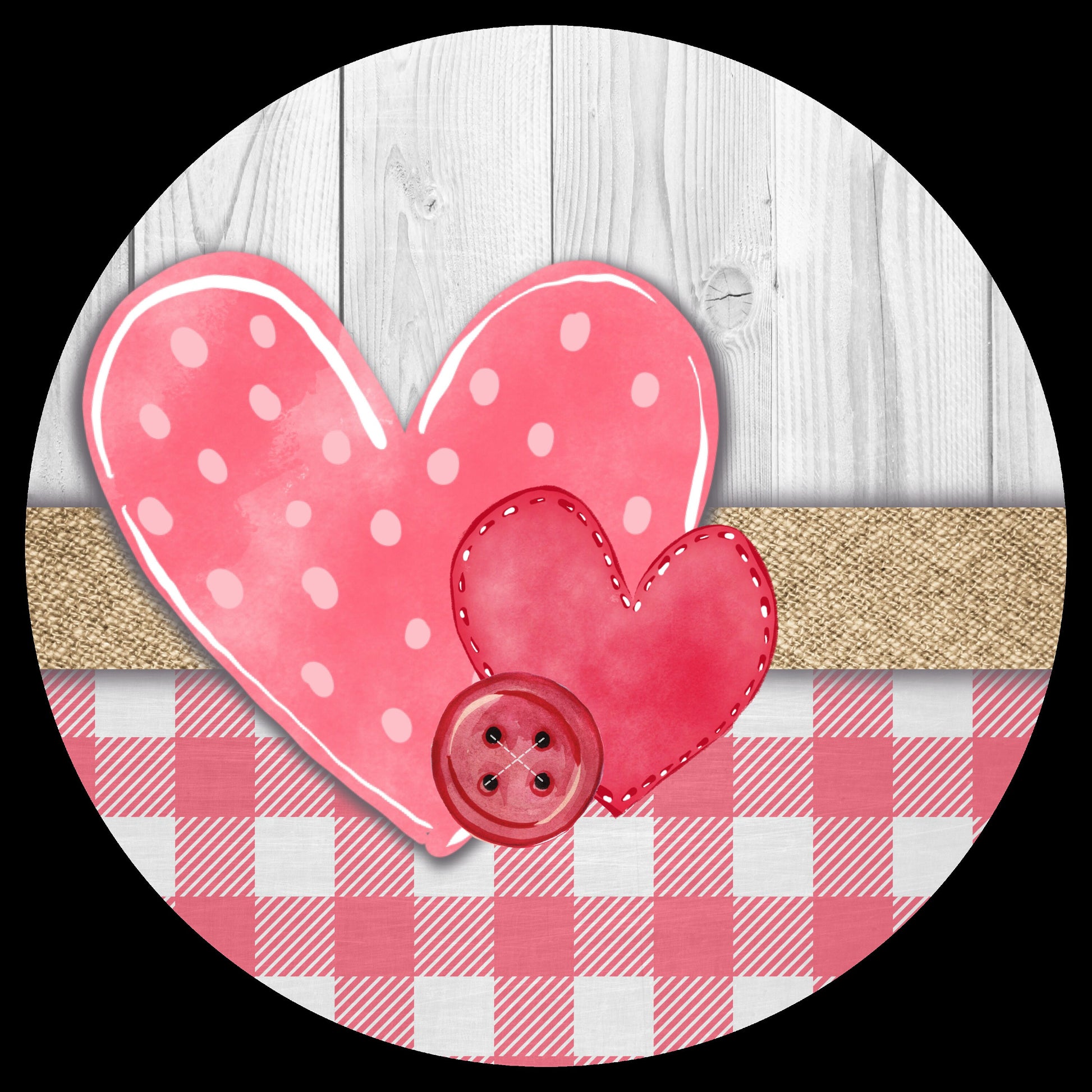 Pink Check Burlap Shiplap Hearts Blank Valentine Wreath Sign - Valentines Door Decor