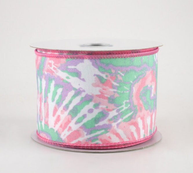 2.5" X 10Yd Wired Ribbon-Multi Color Tie Dye/Diagonal-White/Tt Pink/Mint/Lav-RGE1235AN-Wreaths-Crafts-Decor-Seasonal