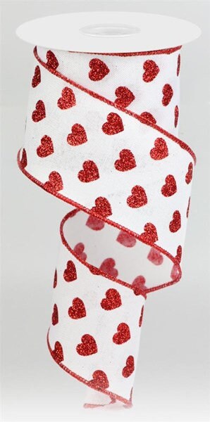 2.5" X 10Yd Wired Ribbon-Small Glitter Hearts/Royal-RGA173827-Wreaths-Crafts-Decor-Valentines