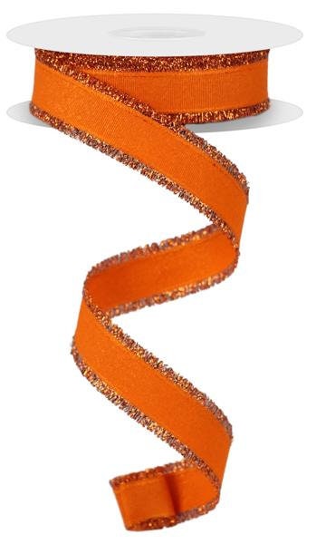 7/8" X 10Yd Wired Ribbon-Orange W/Fuzzy Edge-RN587920-Wreaths-Crafts-Ribbon-Everyday