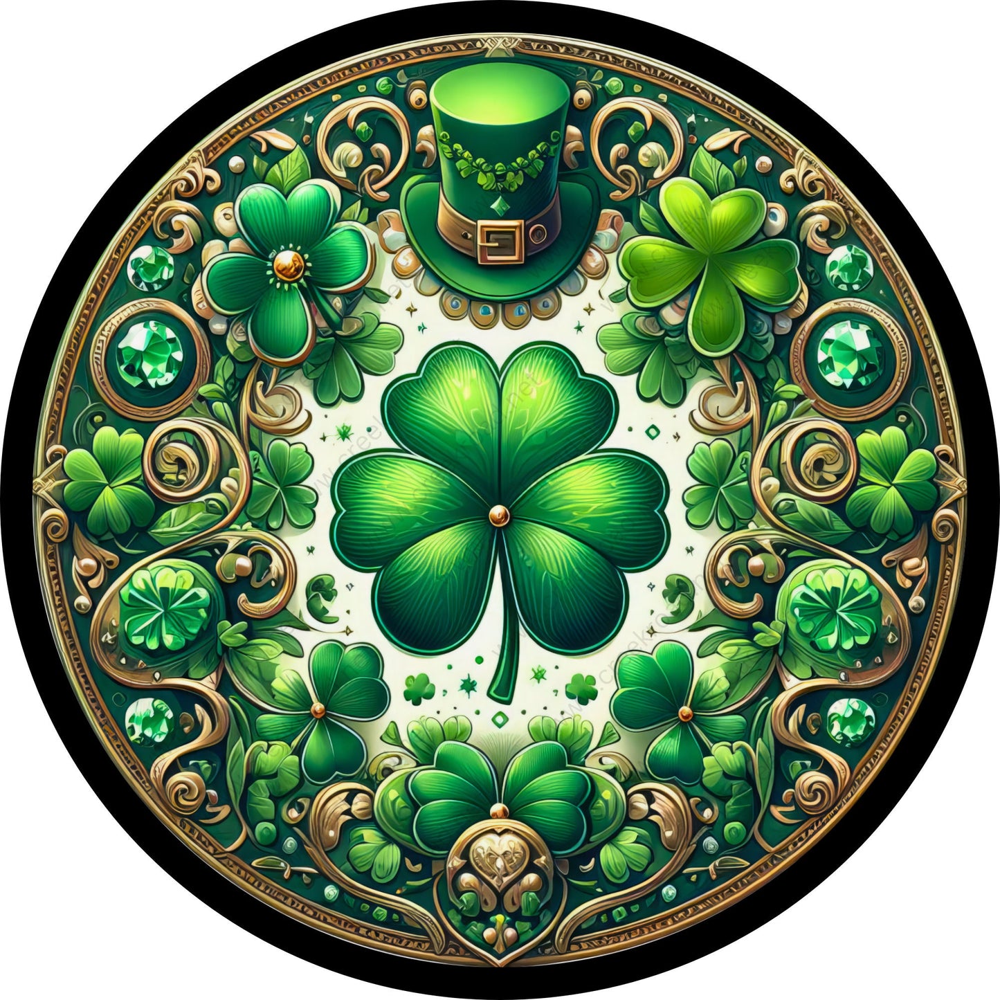 Lucky Irish Clover Leprechaun Hat Black Border Wreath Sign-Sublimation-Attachment-Decor