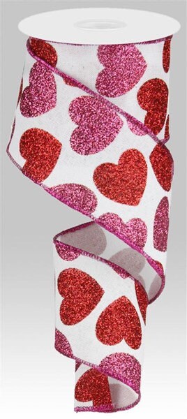 2.5" X 10Yd Wired Ribbon-Bold Hearts On Royal-RG0166927-Wreaths-Crafts-Decor-Valentines