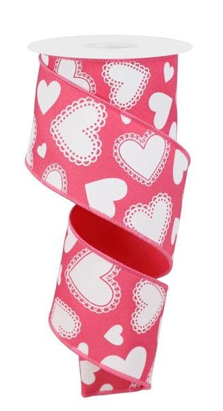 2.5" X 10Yd Wired Ribbon-Hot Pink Scallop Hearts-RGE172511-Wreaths-Crafts-Decor-Valentines