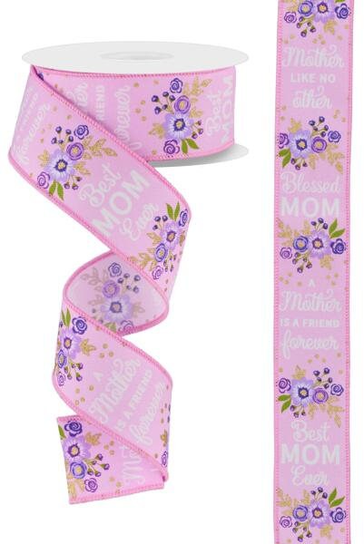 1.5" X 10Yd Wired Ribbon-Floral Mom Wreath-Lt Lavender/Gold/Pastel-RGE1975NR-Wreaths-Crafts-Decor-Seasonal