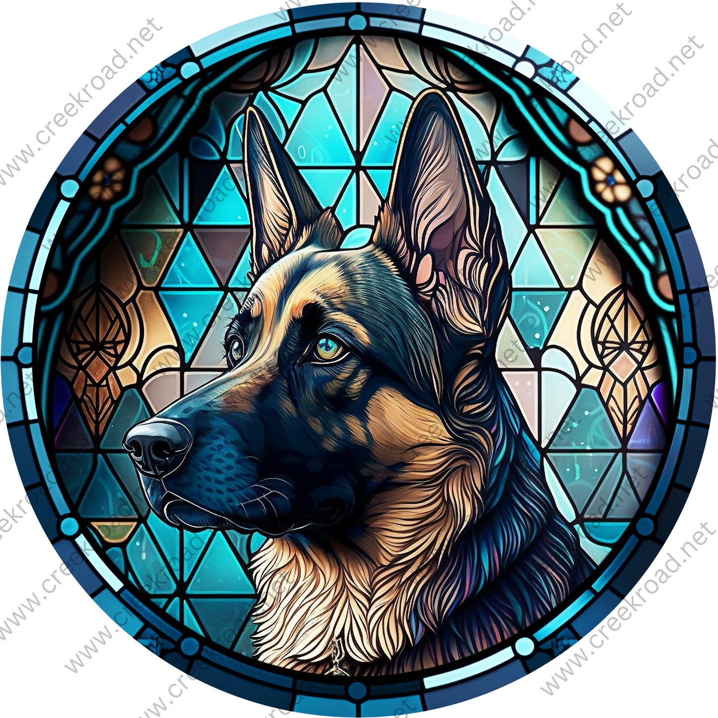 Beautiful German Shepherd Brown Black Faux Stained Glass Wreath Sign-Everyday-Pets-Dogs-Wreath Sign-Sublimation-Attachment-Decor