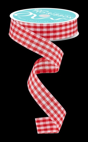 7/8" X 10Yd Wired Ribbon-Red/White Gingham Check-RG07048F3-Wreaths-Crafts-Ribbon-Everyday