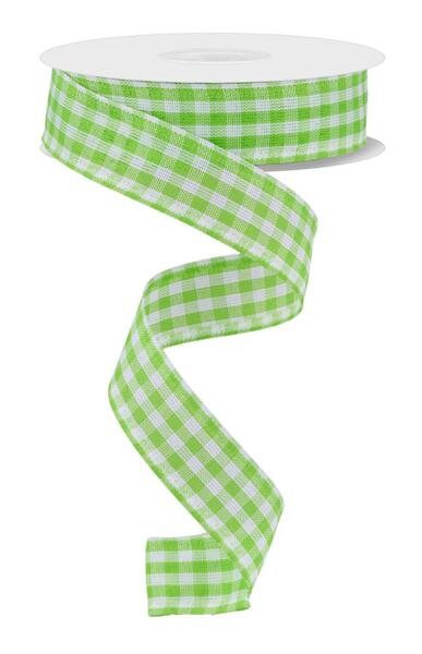 7/8" X 10Yd Wired Ribbon-Lime Green/White Gingham Check-RG07048RY-Wreaths-Crafts-Ribbon-Everyday