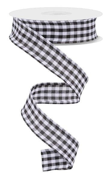 7/8" X 10Yd Wired Ribbon-Black/White Gingham Check-RG07048L6-Wreaths-Crafts-Ribbon-Everyday