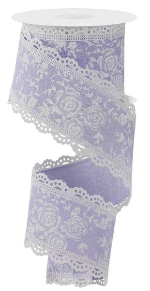 2.5" X 10Yd Wired-Lavender Mini Rose/Lace-RGA848413-Wreaths-Crafts-Decor