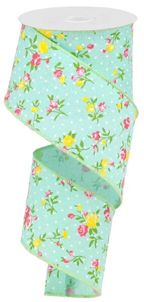 2.5" X 10Yd Wired-Vintage Floral W/Dots On Royal-RG01954YR-Wreaths-Crafts-Decor