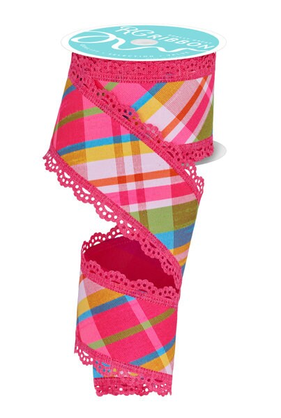 2.5" X 10Yd Wired-Diagonal Plaid/Fused Back/Lace-RGX0059AW-Seasonal-Spring-Easter