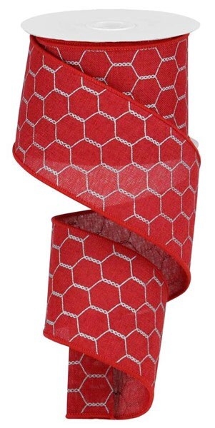 2.5" X 10Yd Wired-Chicken Wire On Royal-Crimson Silver Grey-RG01983Y6-Ribbon-Everday