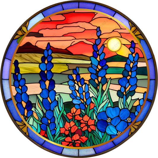 Texas Bluebonnet Indian Paintbrush at Sunset Wreath Sign-Sublimated Aluminum Sign-Spring-Decor