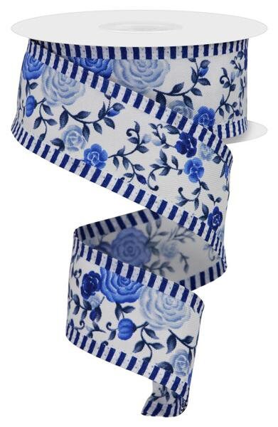 1.5" X 10Yd Wired-Mini Roses/Stripes-RGC813225-Seasonal-Spring-Summer