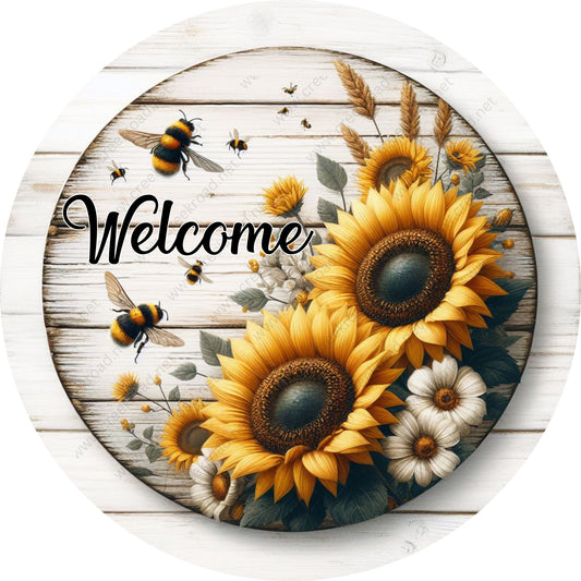 Welcome Sunflowers Bees on Shiplap Background Spring Wreath Sign-Sublimation-Attachment-Decor