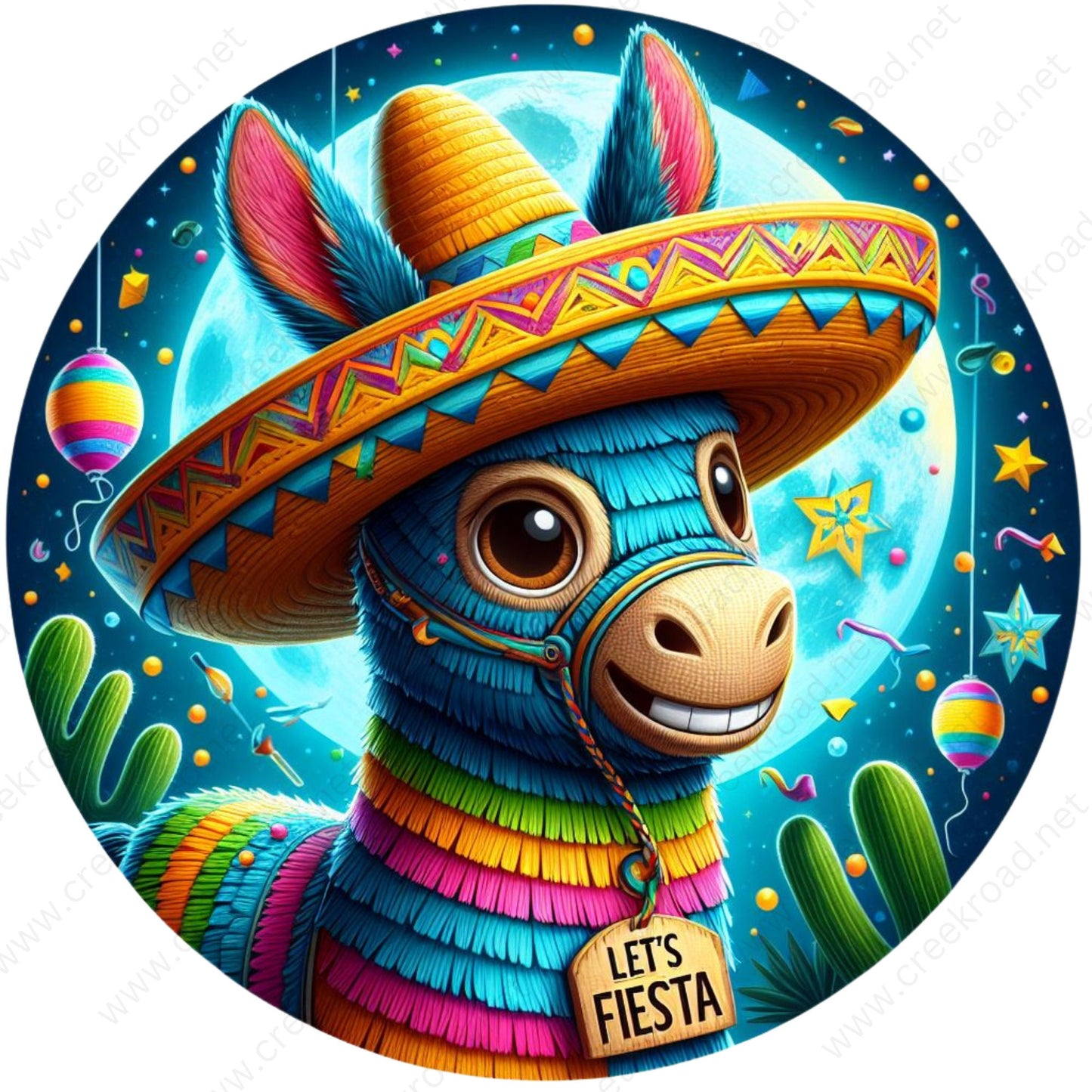 Let's Fiesta Mexican Piñata Wreath Sign-San Antonio-Sublimation-Decor-Round-Attachment