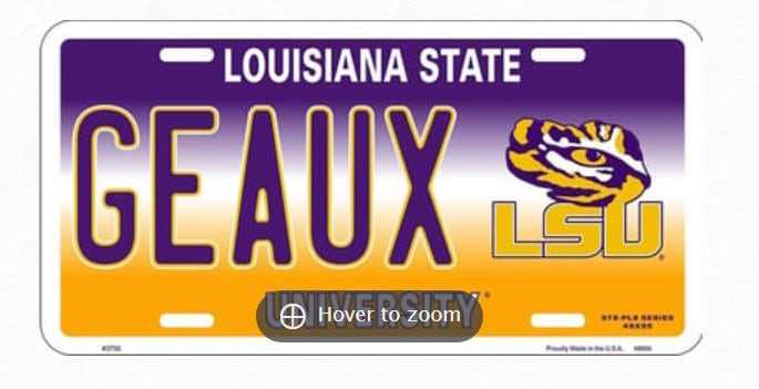 Louisiana Sate GEAUX LSU License Plate Officially Licensed 12"x 6" -Sports-College