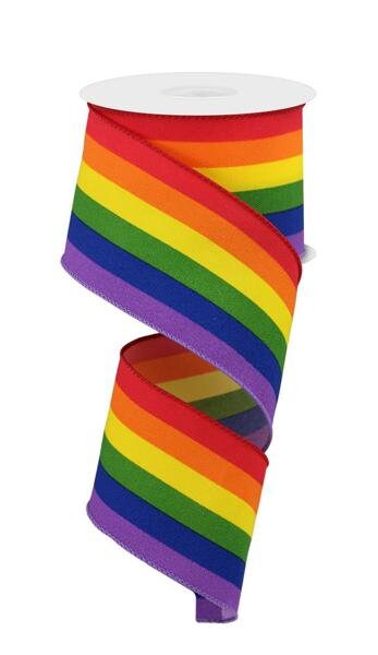 2.5" X 10Yd Wired Ribbon-Horizontal Rainbow On Royal Ribbon-RGE14543A-Rd/Orng/Ylw/Grn/Blue/Prpl-Wreaths-Crafts