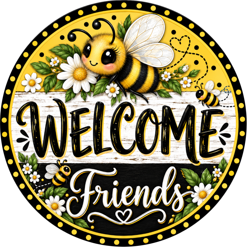 Welcome Friends Bumble Bee Wreath Sign