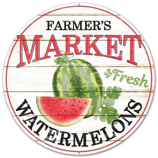 Farmer's Market Fresh Watermelons 12" diameter Metal Sign - Wreath Sign-Decor-MD0343