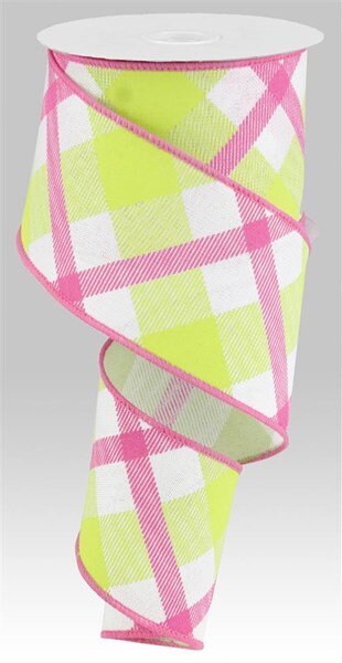 2.5" X 10Yd Wired Ribbon-Printed on Royal Ribbon-RG0168327-White Lime Green Hot Pink-Wreaths-Crafts-Decor