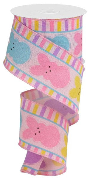 2.5" X 10Yd Wired Ribbon-Glitter Sugar Bunnies/Royal Ribbon-RGA161015-Lt Pnk/Yllw/Pnk/Turq/Lav-Wreaths-Crafts-Decor-Spring-Easter