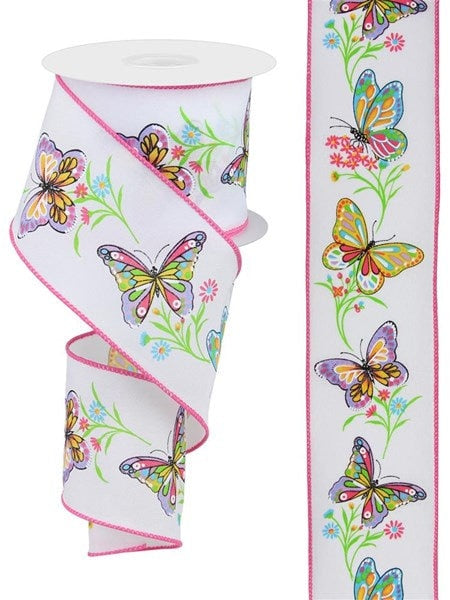 2.5" X 10Yd Wired Ribbon- Butterfly/Branches Ribbon-RGE140427-Wht/Pnk/Ylw/Lime/Blu/Lav-Wreaths-Crafts-Royal-Canvas