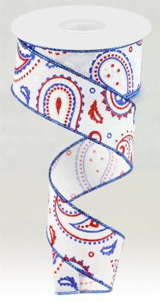 1.5" X 10Yd Wired Ribbon-Patriotic Paisley on Royal-RGC138127