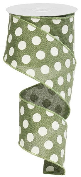 2.5" X 10Yd Wired Ribbon-Medium Polka Dots-RG01207AM-Clover Green/White