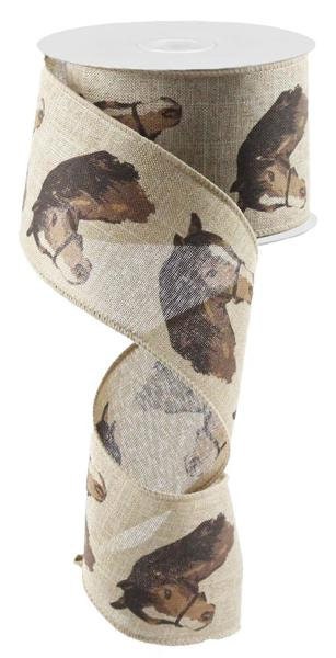 2.5" X 10Yd Wired Ribbon-Horse on Royal Ribbon-RG0165501-Lt Beige/Brown-Wreaths-Crafts
