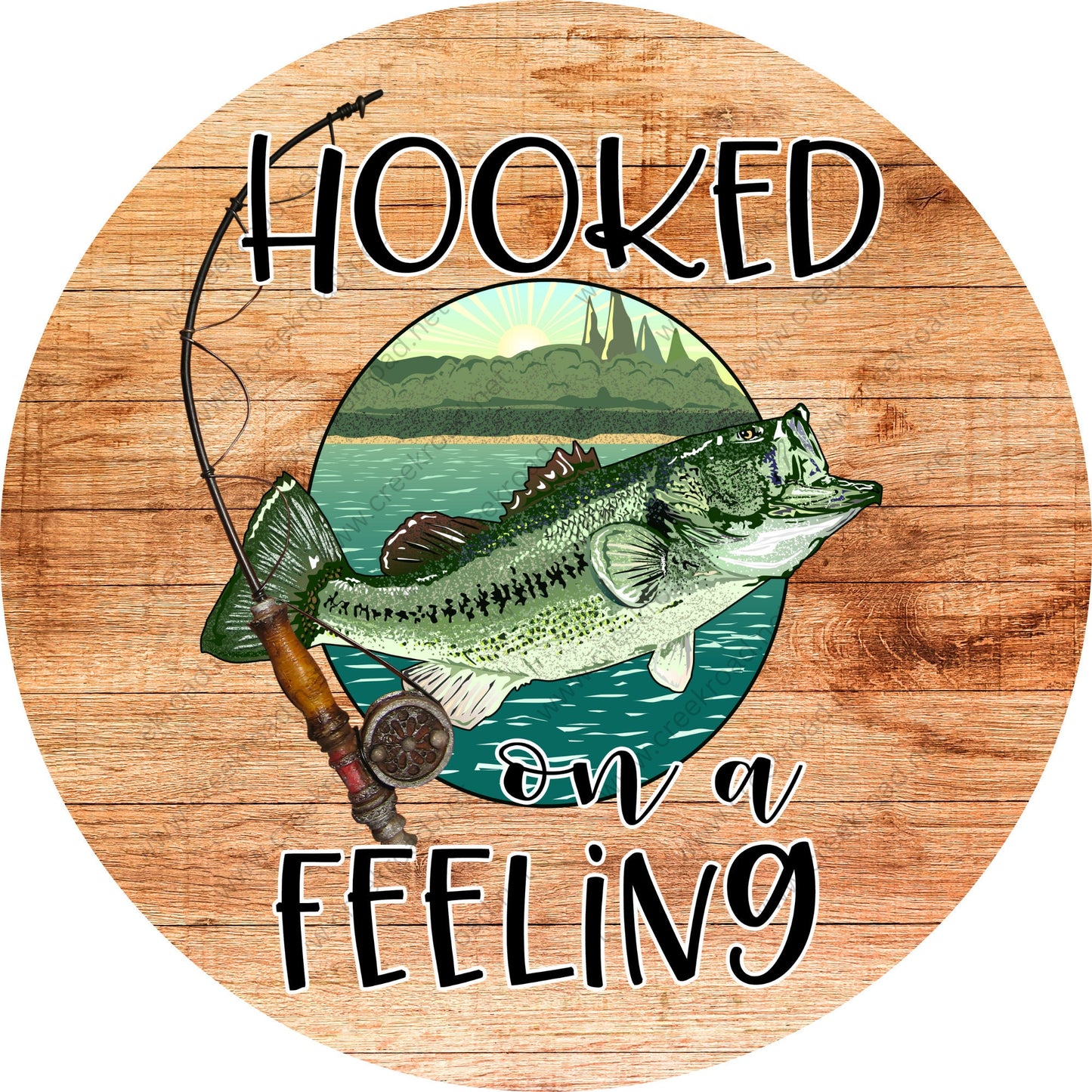 Hooked On A Feeling Fishing Wreath Sign-Sublimation-Round-Lake-Decor